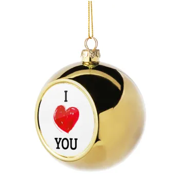 I Love You, Golden Christmas tree ball ornament 8cm