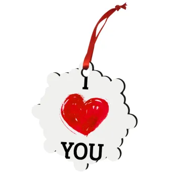 I Love You, Christmas ornament snowflake wooden 7.5cm