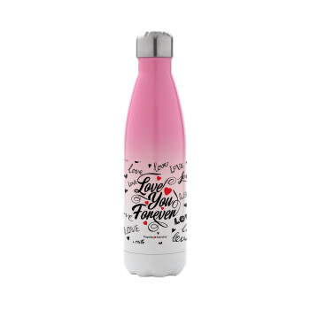 Love You Forever, Metal mug thermos Pink/White (Stainless steel), double wall, 500ml