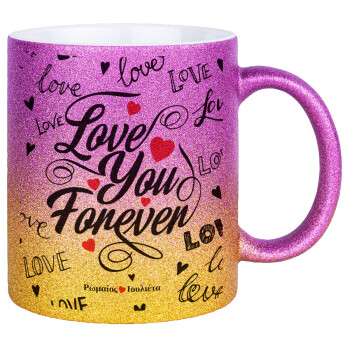 Love You Forever, Κούπα Χρυσή/Ροζ Glitter, κεραμική, 330ml
