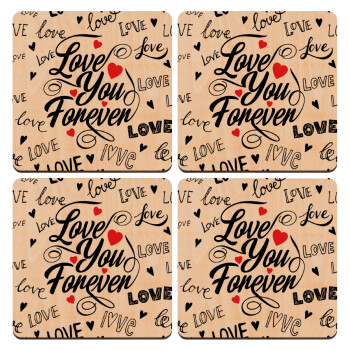 Love You Forever, ΣΕΤ x4 Σουβέρ ξύλινα τετράγωνα plywood (9cm)