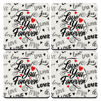 Love You Forever, ΣΕΤ 4 Σουβέρ ξύλινα τετράγωνα (9cm)