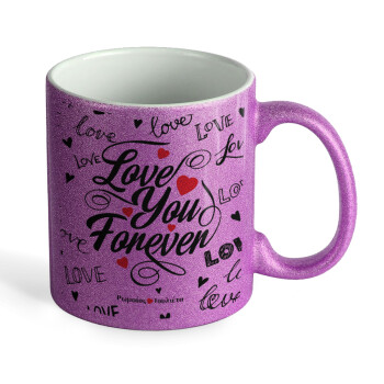 Love You Forever, Κούπα Μωβ Glitter που γυαλίζει, κεραμική, 330ml