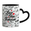 Mug heart black handle, ceramic, 330ml