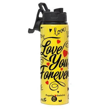 Love You Forever, Metallic water bottle with safety lid, 850ml aluminum