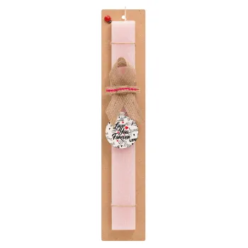 Love You Forever, Easter Set, wooden keychain & scented flat Easter candle (30cm) (PINK)
