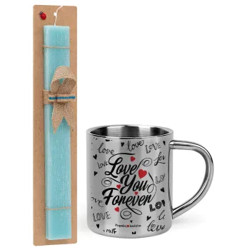 Love You Forever, Easter Set, metallic thermal cup (300ml) & aromatic flat Easter candle (30cm) (TURQUOISE)
