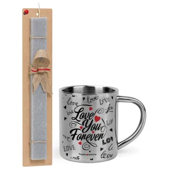 Love You Forever, Easter Set, metallic thermal cup (300ml) & Easter aromatic flat candle (30cm) (GRAY)