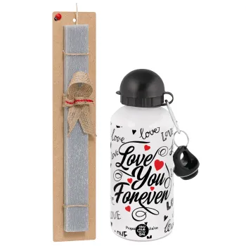 Love You Forever, Easter Set, metallic aluminum water bottle (500ml) & aromatic flat Easter candle (30cm) (GRAY)