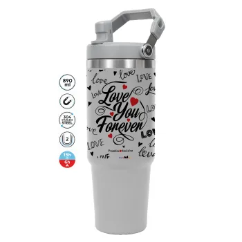 Love You Forever, GREY color, 890ml (30oz) stainless Steel Tumbler with Handle