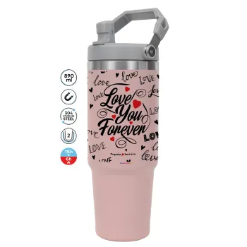 Love You Forever, Pink color, 890ml (30oz) stainless Steel Tumbler with Handle