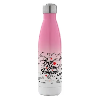Love You Forever, Metal mug thermos Pink/White (Stainless steel), double wall, 500ml