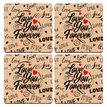 Love You Forever, ΣΕΤ x4 Σουβέρ ξύλινα τετράγωνα plywood (9cm)