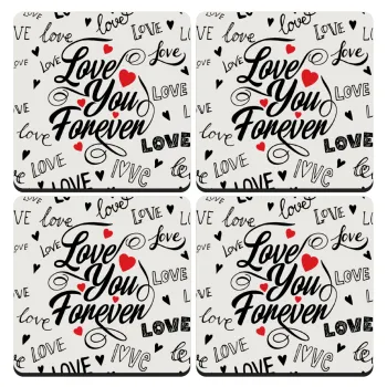 Love You Forever, ΣΕΤ 4 Σουβέρ ξύλινα τετράγωνα (9cm)