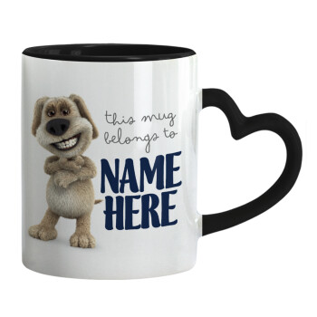 This mug belongs to NAME, Mug heart black handle, ceramic, 330ml