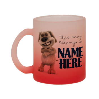This mug belongs to NAME, Κούπα γυάλινη δίχρωμη με βάση το κόκκινο ματ, 330ml