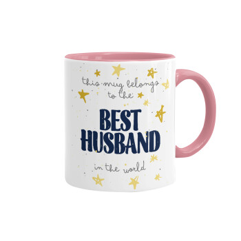 This mug belongs to the BEST HUSBAND  in the world!, Mug colored pink, ceramic, 330ml