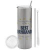 Tumbler stainless steel Silver 600ml, with metal straw & cleaning brush