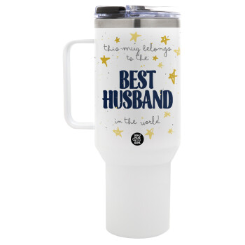 This mug belongs to the BEST HUSBAND  in the world!, Mega Tumbler με καπάκι, διπλού τοιχώματος (θερμό) 1,2L