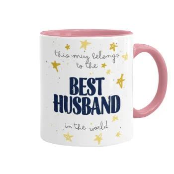This mug belongs to the BEST HUSBAND  in the world!, Κούπα χρωματιστή ροζ, κεραμική, 330ml