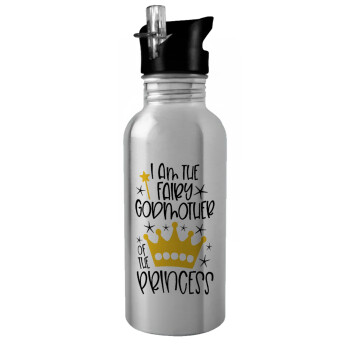 I am the fairy Godmother of the Princess, Water bottle Silver with straw, stainless steel 600ml