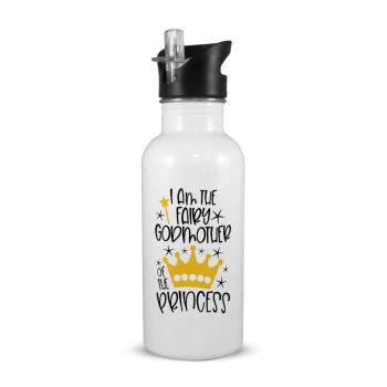 I am the fairy Godmother of the Princess, White water bottle with straw, stainless steel 600ml