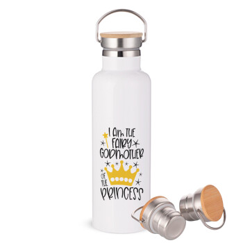 I am the fairy Godmother of the Princess, Stainless steel White with wooden lid (bamboo), double wall, 750ml