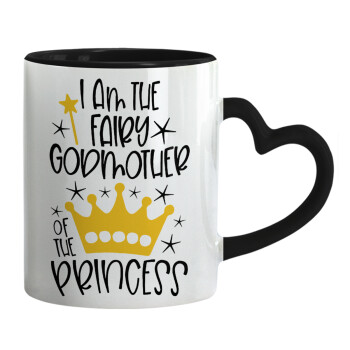 I am the fairy Godmother of the Princess, Mug heart black handle, ceramic, 330ml