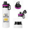 Metallic water bottle with safety lid, 850ml aluminum