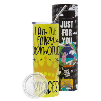 I am the fairy Godmother of the Princess, Neon Yellow Travel Tumbler, with metal straw (Stainless steel 304 Food grade, BPA free, 600ml)