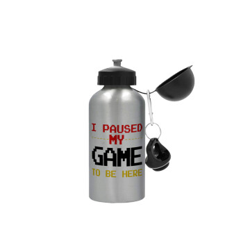 I paused my game to be here, Metallic water jug, Silver, aluminum 500ml