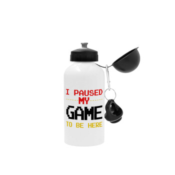I paused my game to be here, Metal water bottle, White, aluminum 500ml