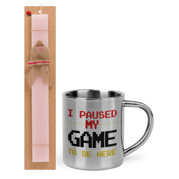 I paused my game to be here, Easter Set, metallic thermal cup (300ml) & aromatic flat Easter candle (30cm) (PINK)