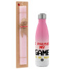 Easter Set, Metallic pink/white (Stainless steel) thermos, double-walled, 500ml & aromatic flat Easter candle (30cm) (PINK)