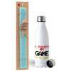 Easter Set, metallic stainless steel water bottle (750ml) & aromatic flat Easter candle (30cm) (TURQUOISE)