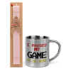 Easter Set, metallic thermal cup (300ml) & aromatic flat Easter candle (30cm) (PINK)