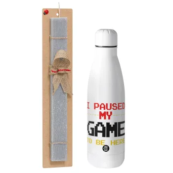 I paused my game to be here, Easter Set, metallic stainless thermos bottle (500ml) & scented flat Easter candle (30cm) (GRAY)