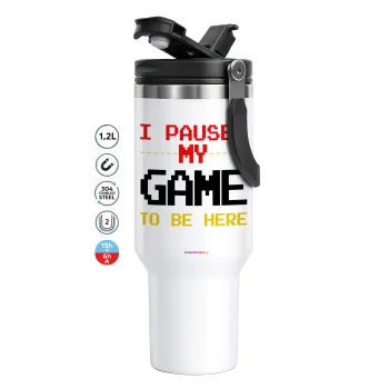 I paused my game to be here, Mega Tumbler με καπάκι, διπλού τοιχώματος (θερμό) 1,2L