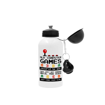 OLD computer games couldn't be won just like real life!, Metal water bottle, White, aluminum 500ml