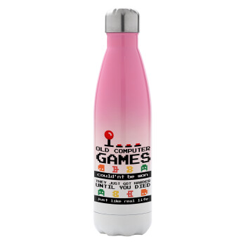 OLD computer games couldn't be won just like real life!, Metal mug thermos Pink/White (Stainless steel), double wall, 500ml