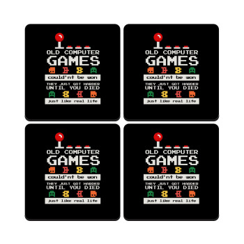 OLD computer games couldn't be won just like real life!, ΣΕΤ 4 Σουβέρ ξύλινα τετράγωνα (9cm)