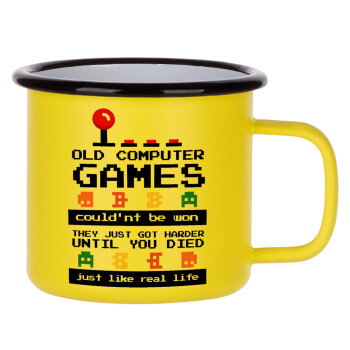 OLD computer games couldn't be won just like real life!, Metallic enamel MATT Yellow cup 360ml