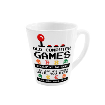 OLD computer games couldn't be won just like real life!, Κούπα κωνική Latte Λευκή, κεραμική, 300ml