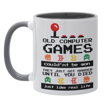 OLD computer games couldn't be won just like real life!, Κούπα χρωματιστή γκρι, κεραμική, 330ml