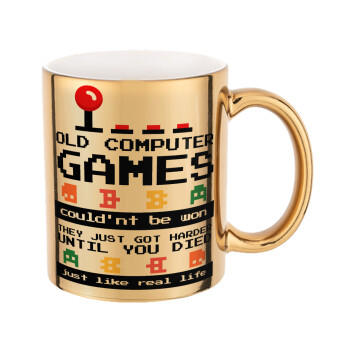 OLD computer games couldn't be won just like real life!, Κούπα κεραμική, χρυσή καθρέπτης, 330ml