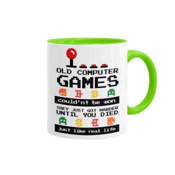 OLD computer games couldn't be won just like real life!, Mug colored light green, ceramic, 330ml