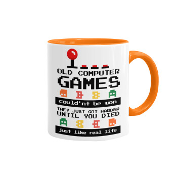 OLD computer games couldn't be won just like real life!, Mug colored orange, ceramic, 330ml