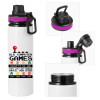 Metallic water bottle with safety lid, 850ml aluminum