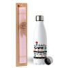 Easter Set, metallic stainless steel water bottle (750ml) & scented flat Easter candle (30cm) (PINK)
