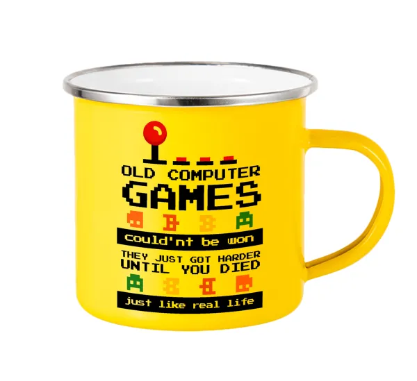 OLD computer games couldn't be won just like real life! — Κούπα Μεταλλική εμαγιέ Κίτρινη 360ml